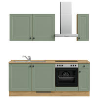 KÜCHENLEERBLOCK 210 cm   in Grün, Eichefarben  - Eichefarben/Schwarz, MODERN, Holzwerkstoff/Metall (210cm) - Nobilia