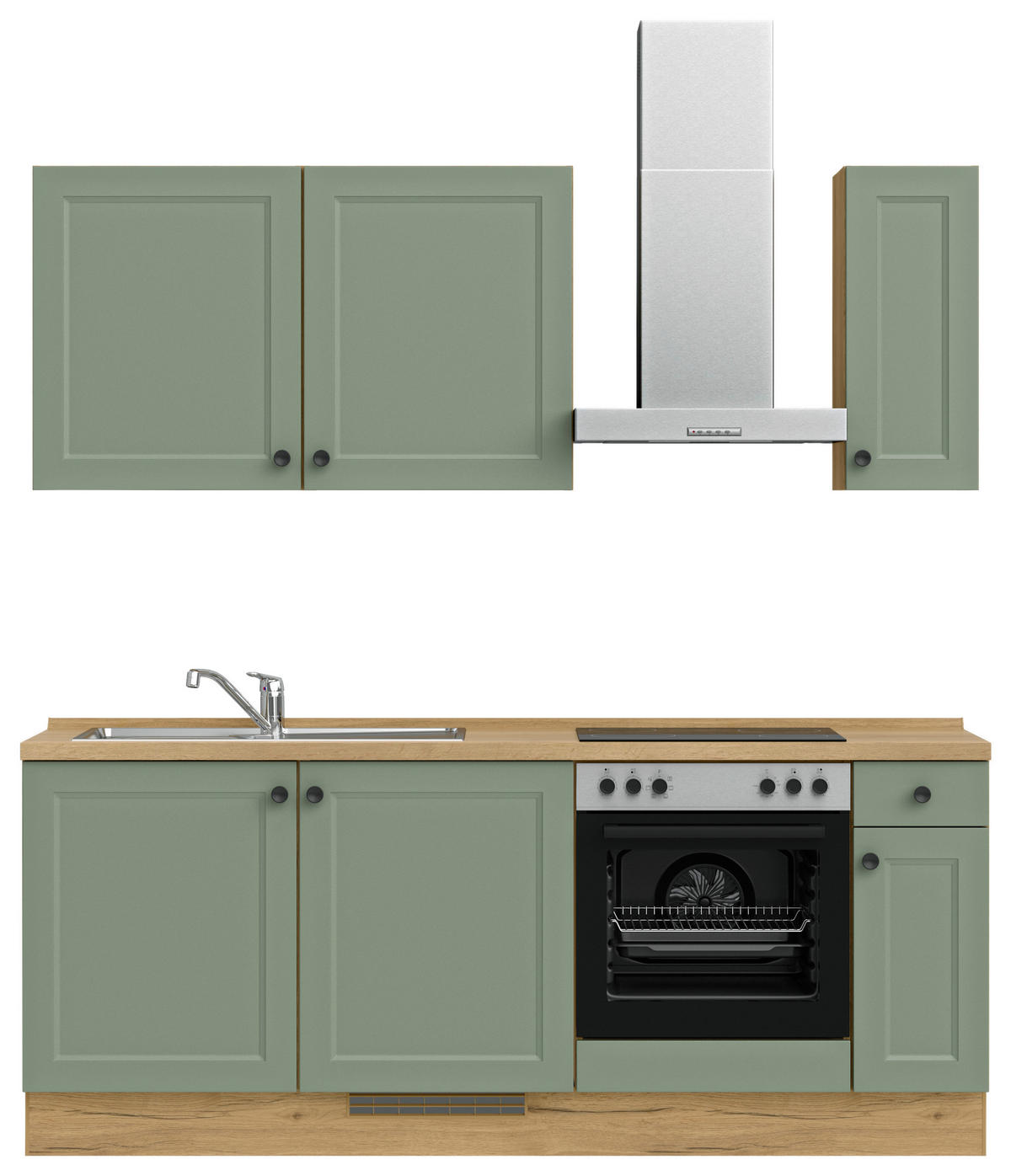 KÜCHENLEERBLOCK 210 cm   in Grün, Eichefarben  - Eichefarben/Schwarz, MODERN, Holzwerkstoff/Metall (210cm) - Nobilia