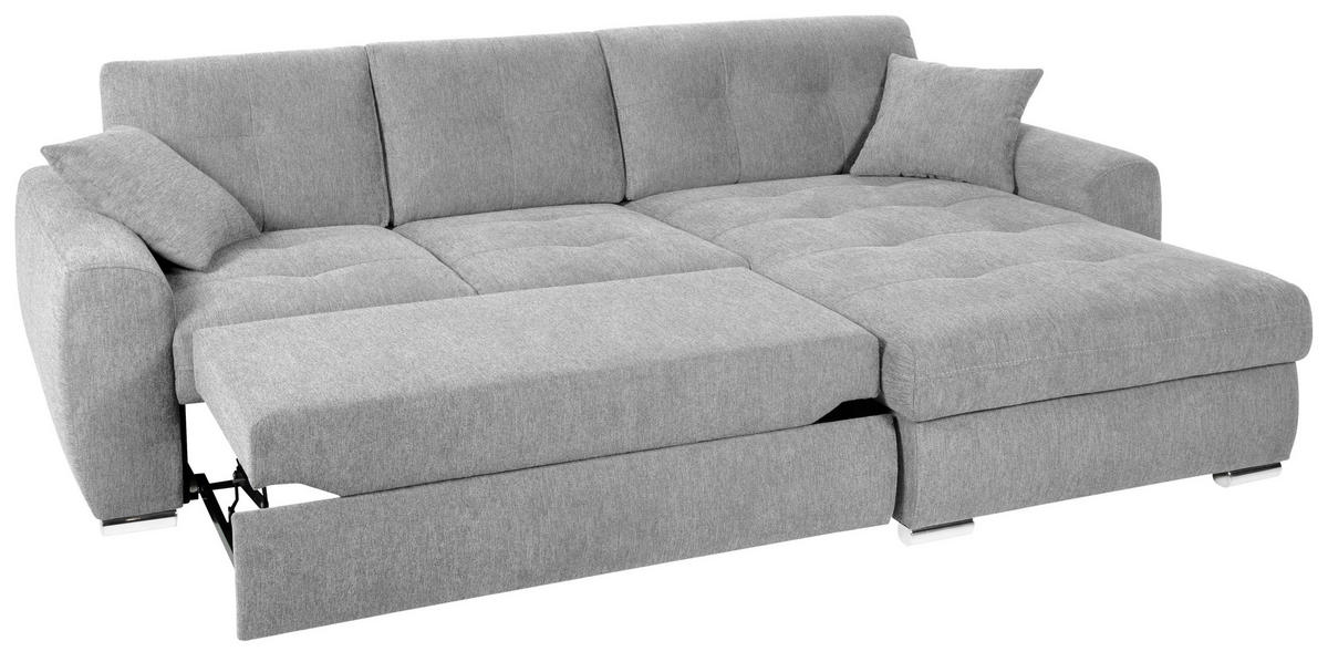 ECKSOFA in Mikrofaser Hellgrau  - Chromfarben/Hellgrau, Modern, Kunststoff/Textil (276/193cm) - Hom`in