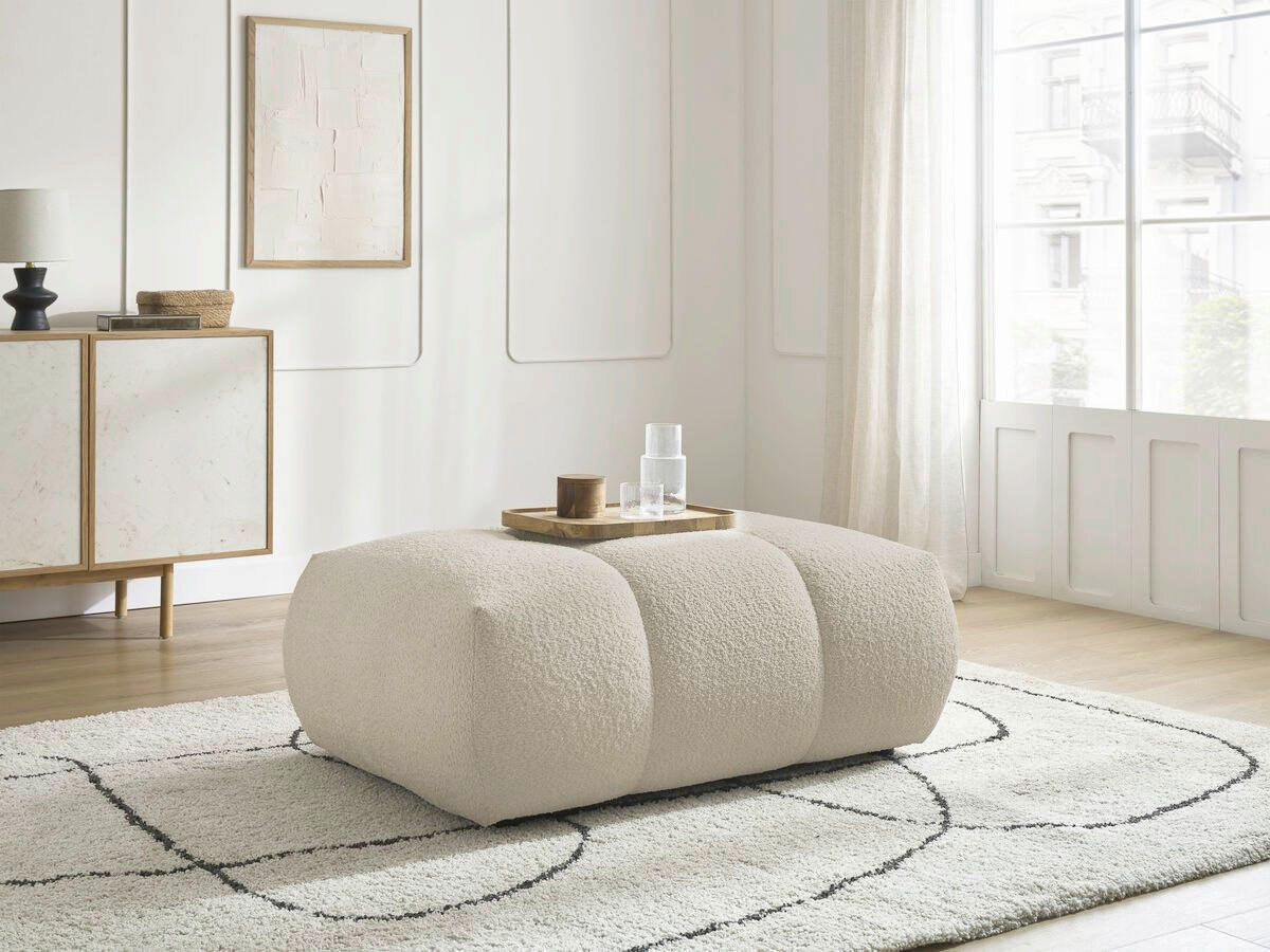 HOCKER FUJI  Bouclé Beige  - Beige/Schwarz, MODERN, Kunststoff/Textil (112/44/80cm)