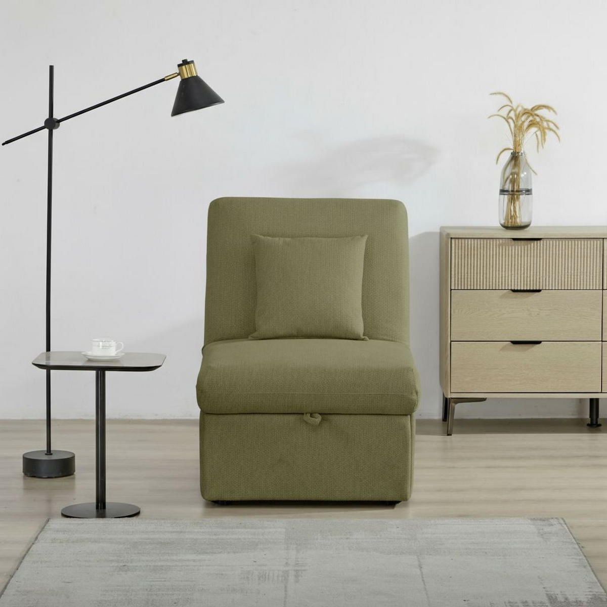 SCHLAFSESSEL in Samt Olivgrün  - Schwarz/Olivgrün, Design, Holz/Kunststoff (70/95/97cm) - Livetastic