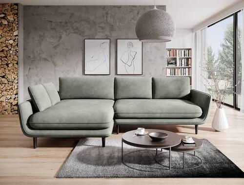 ECKSOFA in Velours Olivgrün  - Schwarz/Olivgrün, Design, Holz/Textil (167/260cm) - Welnova