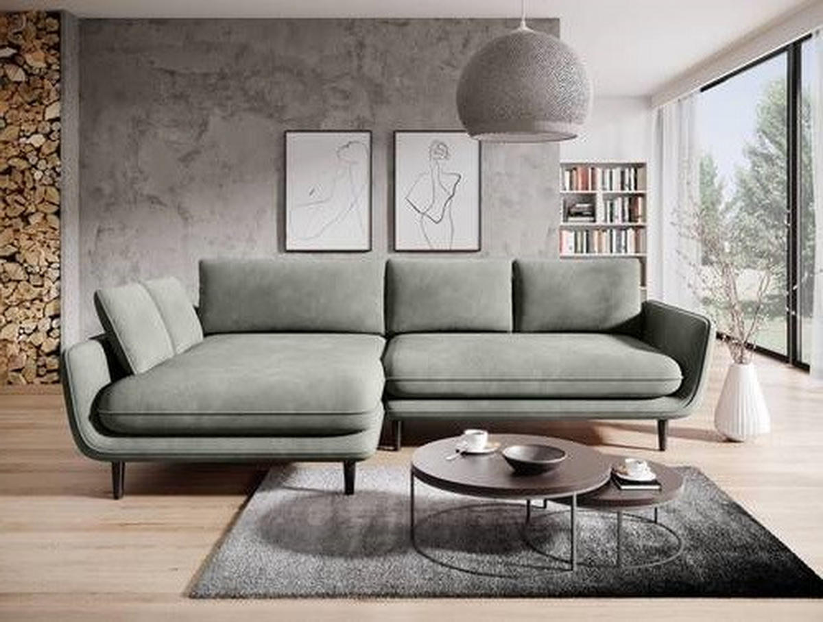 ECKSOFA in Velours Olivgrün  - Schwarz/Olivgrün, Design, Holz/Textil (167/260cm) - Welnova