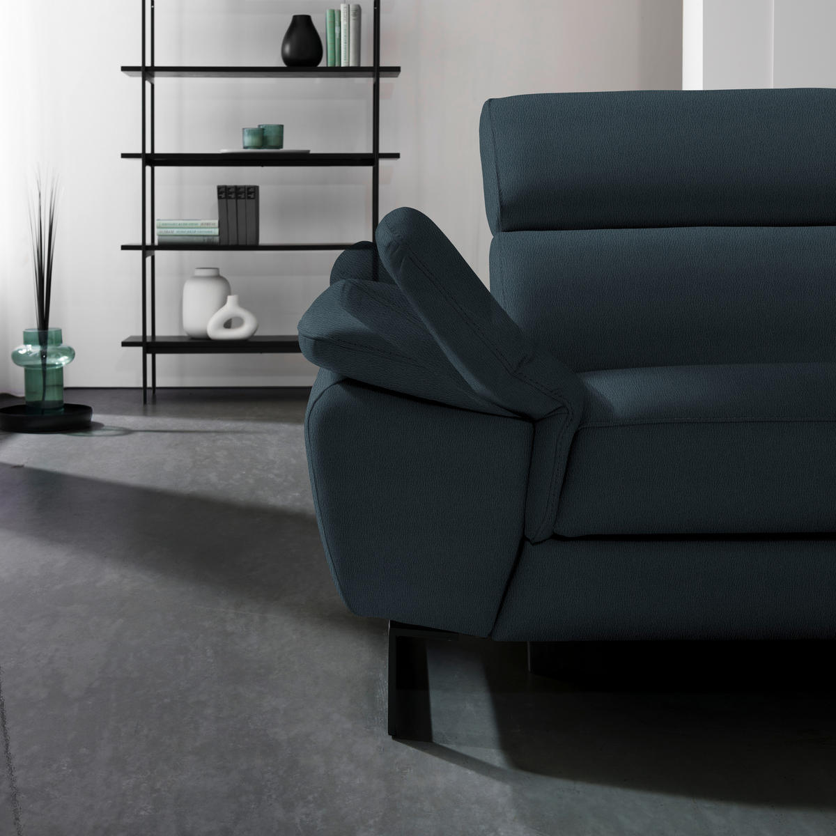 ECKSOFA in Echtleder Dunkelblau  - Schwarz/Dunkelblau, Design, Leder/Metall (225/281cm) - Celina Home