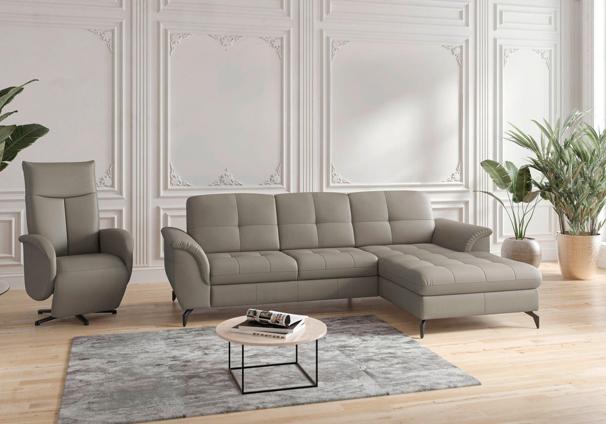 ECKSOFA in Vliesstoff Kombination Echtleder/Stoff Grau  262/164 cm  - Schwarz/Grau, MODERN, Leder/Textil (262/164cm) - Sit & More