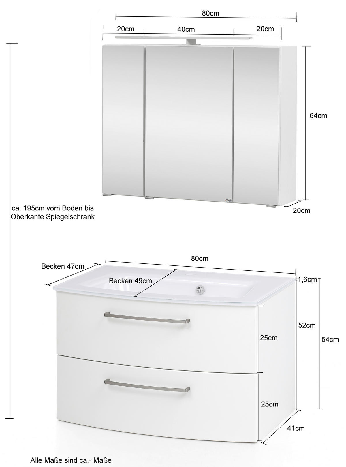 BADEZIMMER  in 80 cm  - Eichefarben/Eiche grau, KONVENTIONELL, Glas/Holzwerkstoff (80cm) - Held