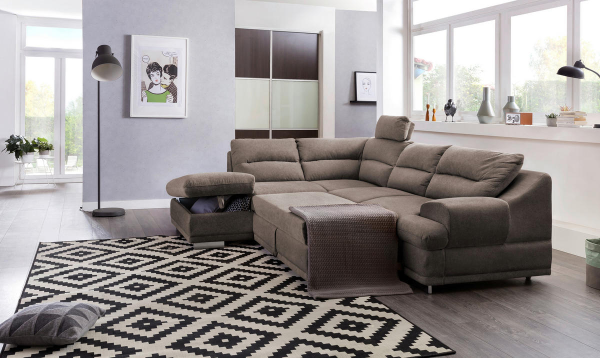 WOHNLANDSCHAFT Braun Chenille  - Chromfarben/Braun, KONVENTIONELL, Textil/Metall (217/264cm) - MID.YOU