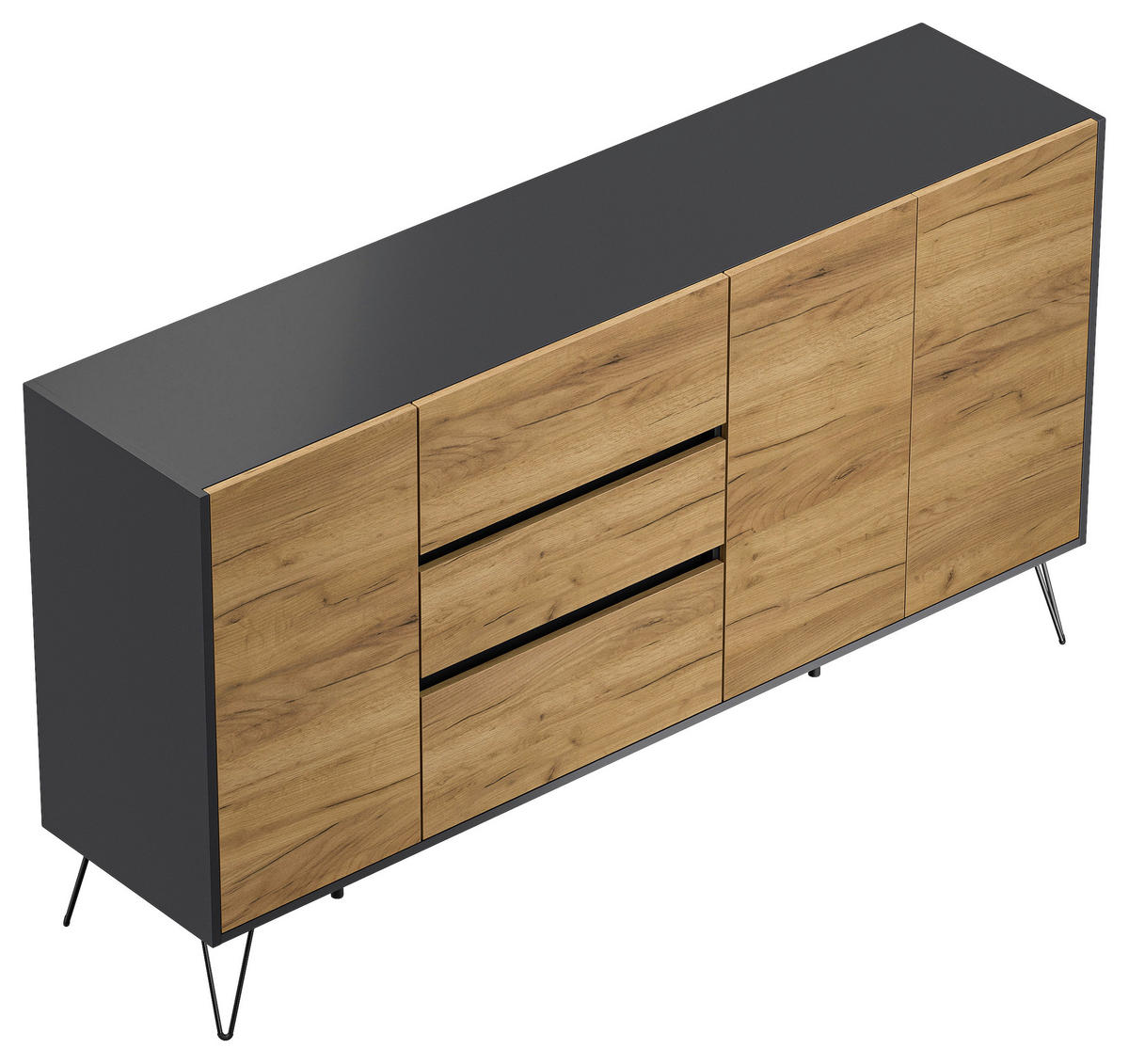 SIDEBOARD Posseik Industrial 177/93,6/42 cm 3 Schublade(n)  - Eichefarben/Graphitfarben, Design, Holzwerkstoff/Metall (177/93,6/42cm) - P & B