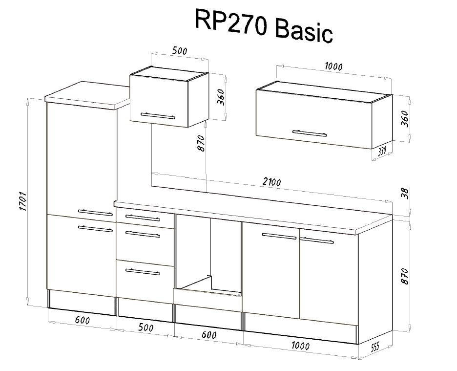 MODULKÖK 270 cm   i grå, vit  - vit/aluminiumfärg, Klassisk, metall/trämaterial (270cm) - Respekta