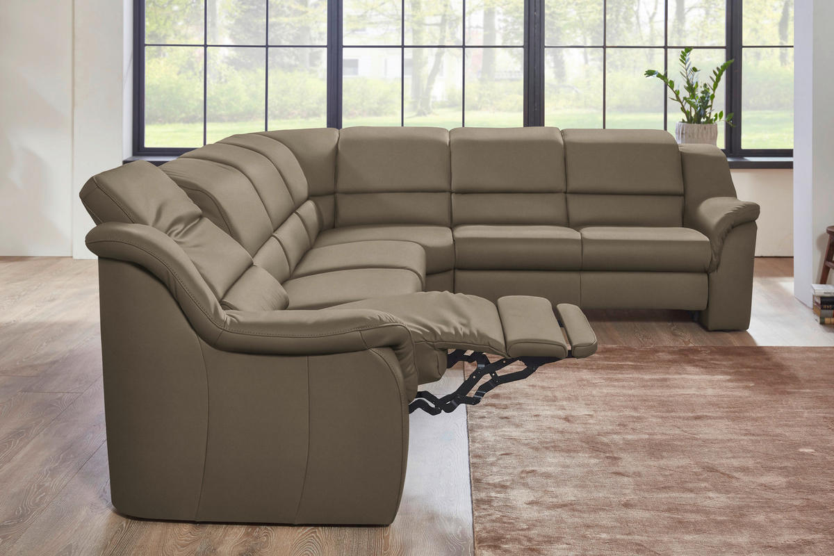 ECKSOFA  in Echtleder Greige  324/260 cm  - Chromfarben/Greige, KONVENTIONELL, Leder/Kunststoff (324/260cm) - Cantus