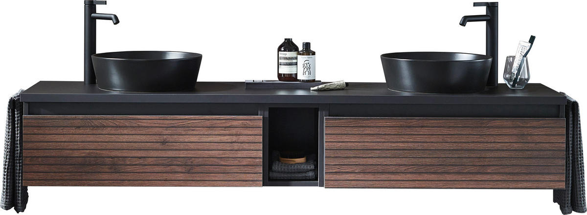 WASCHTISCHKOMBI 180 cm  - Dunkelgrau/Dunkelbraun, Design, Keramik/Holzwerkstoff (180cm) - Novel