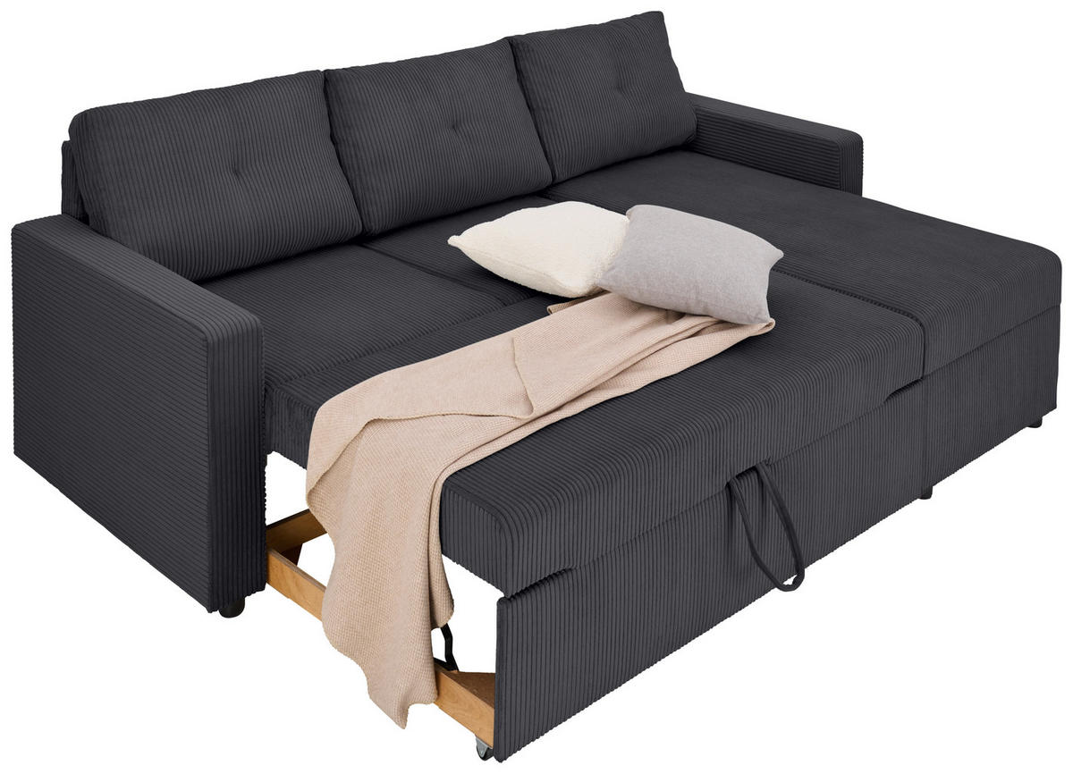 ECKSOFA Anthrazit Cord  - Anthrazit/Schwarz, KONVENTIONELL, Kunststoff/Textil (218/155cm) - Ti'me