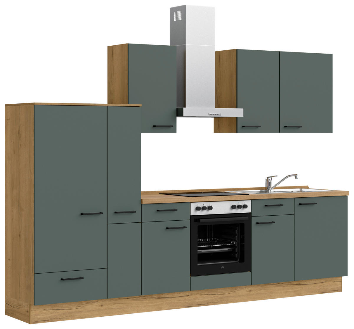 KÜCHENBLOCK Easytouch 300 cm  in Eichefarben, Dunkelgrün  - Dunkelgrün/Eichefarben, MODERN, Holzwerkstoff/Metall (300cm) - Nobilia