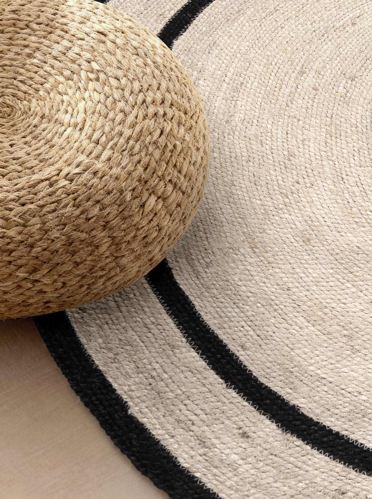 JUTETEPPICH 150 cm Jute Braided Creme, Schwarz rund  - Creme/Schwarz, Basics, Textil (150cm) - Hanse Home