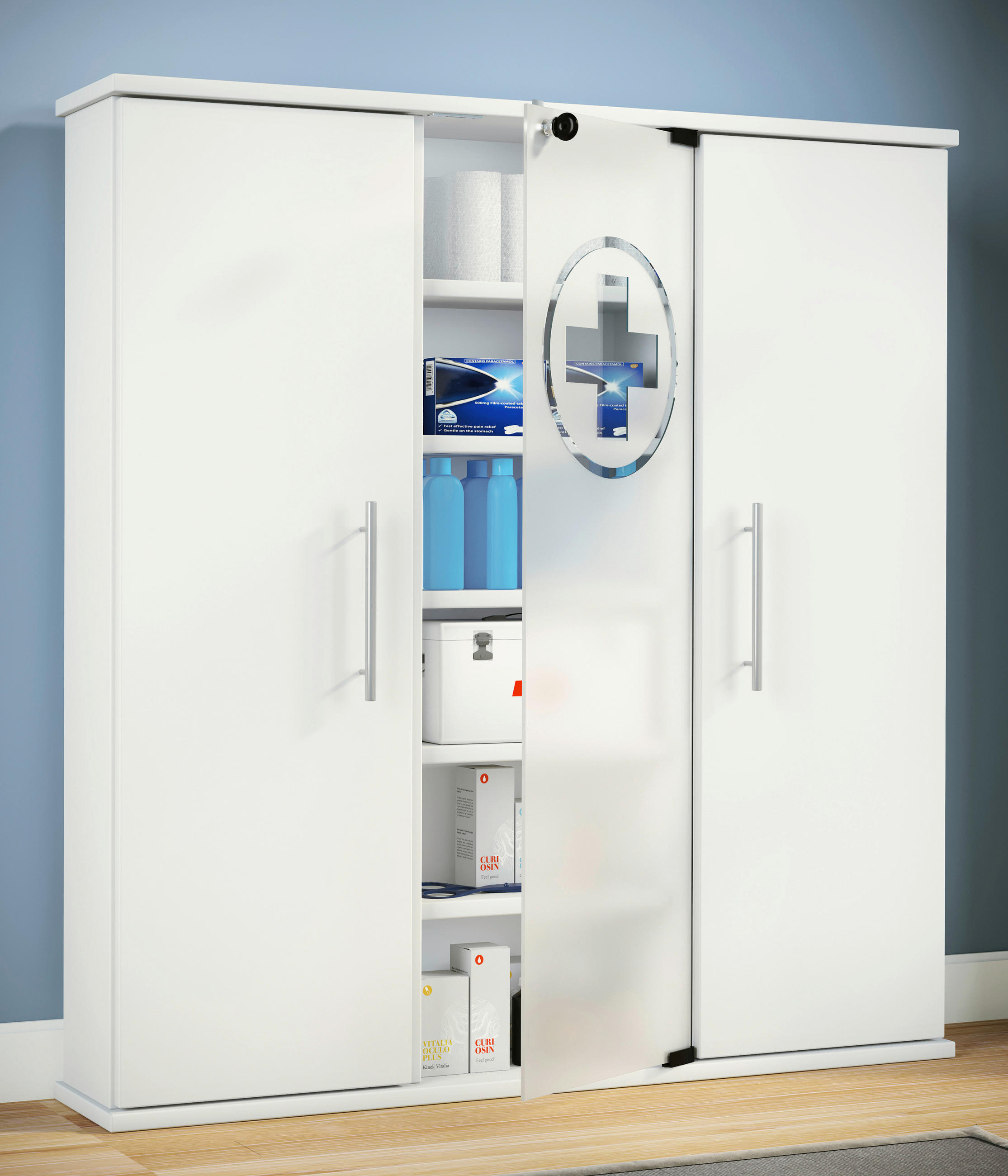 MEDIZINSCHRANK - Weiss/Silberfarben, Modern, Glas/Holzwerkstoff (86/91,5/18cm) - MID.YOU