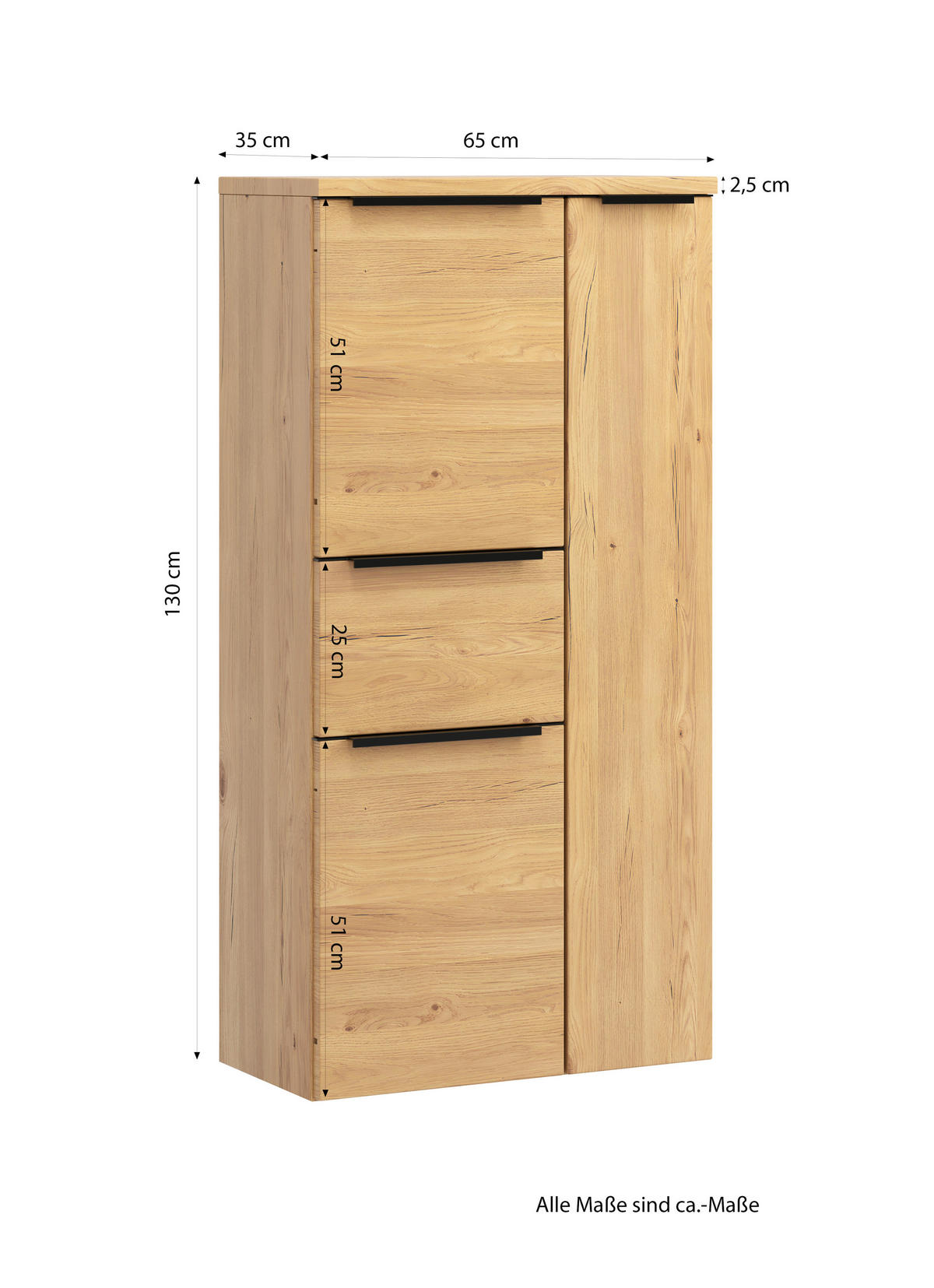 MIDISCHRANK 65/130/35 cm  - Wildeiche/Schwarz, KONVENTIONELL, Holzwerkstoff/Metall (65/130/35cm) - Xora