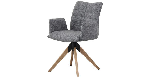 ARMLEHNSTUHL  Stoffauswahl, Sitzfläche 180° drehbar Struktur  Grau  - Eichefarben/Grau, Design, Holz/Textil (58/85/64cm) - Carryhome