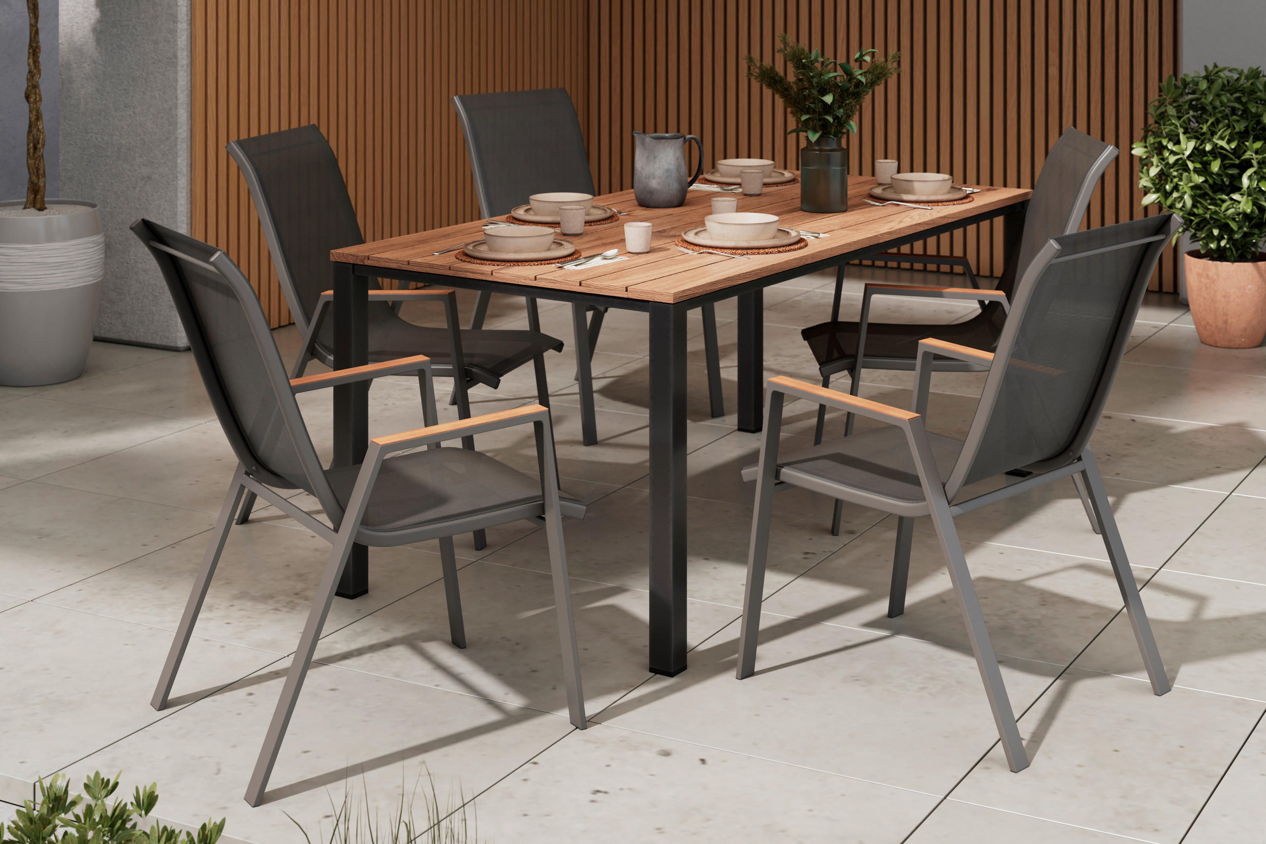 STAPELSESSEL Stahl Anthrazit, Naturfarben  - Anthrazit/Naturfarben, MODERN, Textil/Metall (54/90/72cm) - Ambia Garden