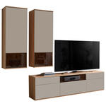 WOHNWAND  in Grau, Buchefarben  255/215/45 cm  - Buchefarben/Schwarz, KONVENTIONELL, Glas/Holzwerkstoff (255/215/45cm) - Venda