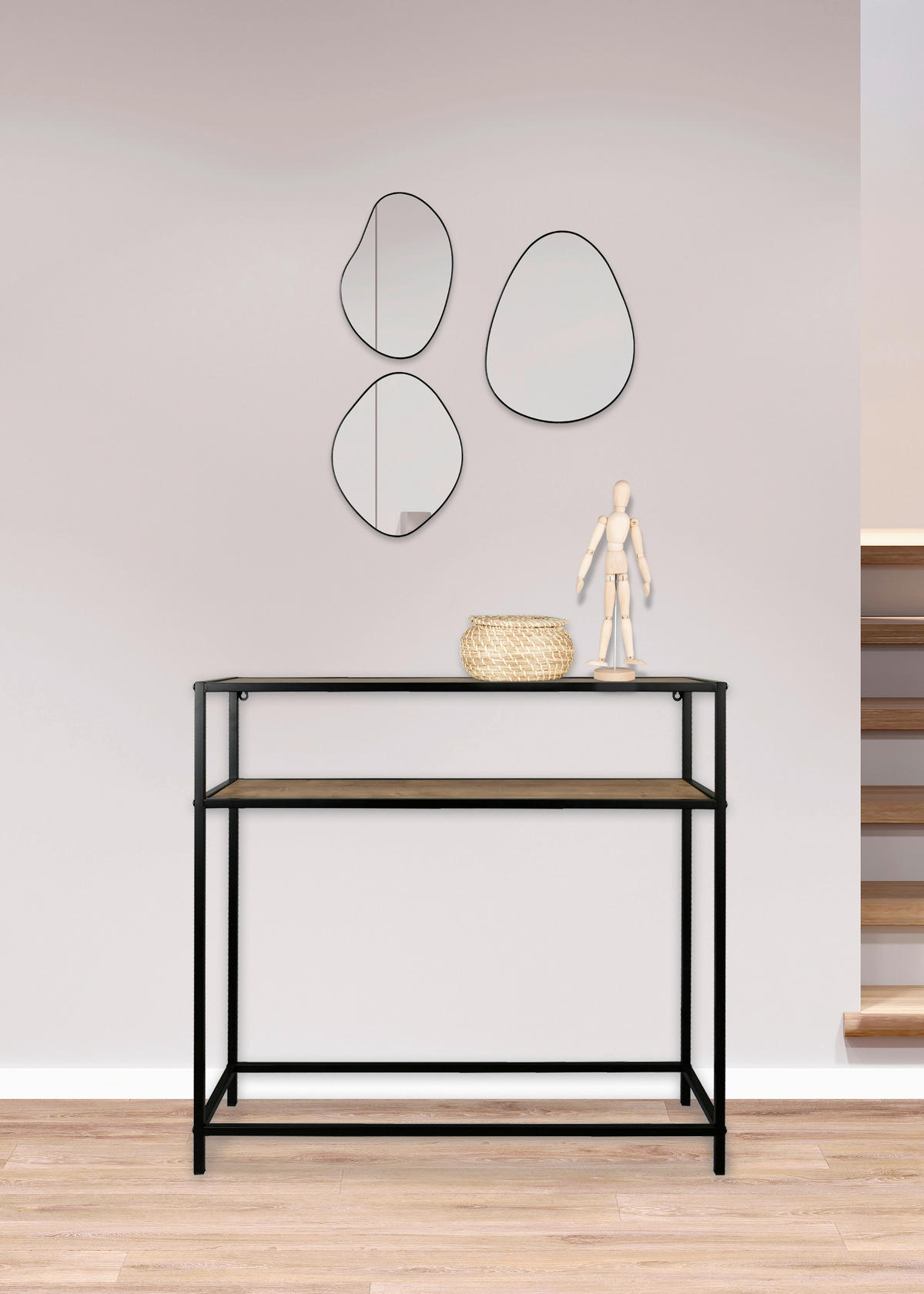 KONSOLENTISCH Schwarz, Eiche Artisan  - Schwarz/Eiche Artisan, Design, Holzwerkstoff/Metall (80/27/80cm) - Milino