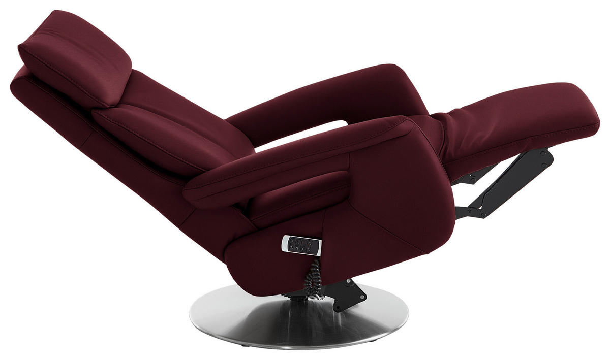 RELAXSESSEL in Leder Weinrot  - Edelstahlfarben/Weinrot, Design, Leder/Metall (78/112/85cm) - Cantus