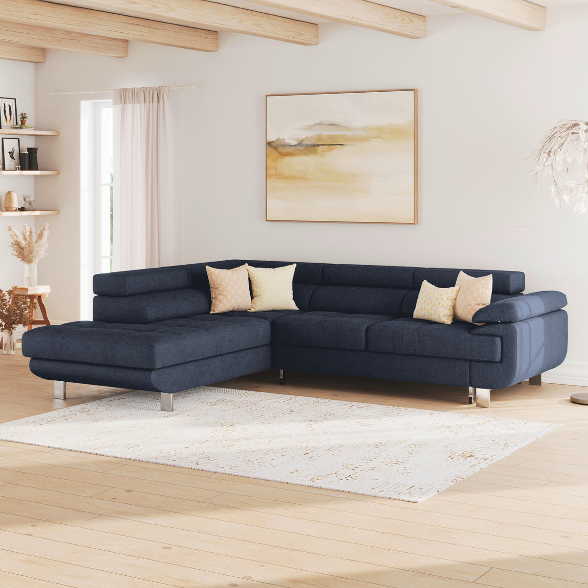 ECKSOFA Dunkelblau Drell  - Dunkelblau, MODERN, Textil/Metall (230/270cm) - MID.YOU