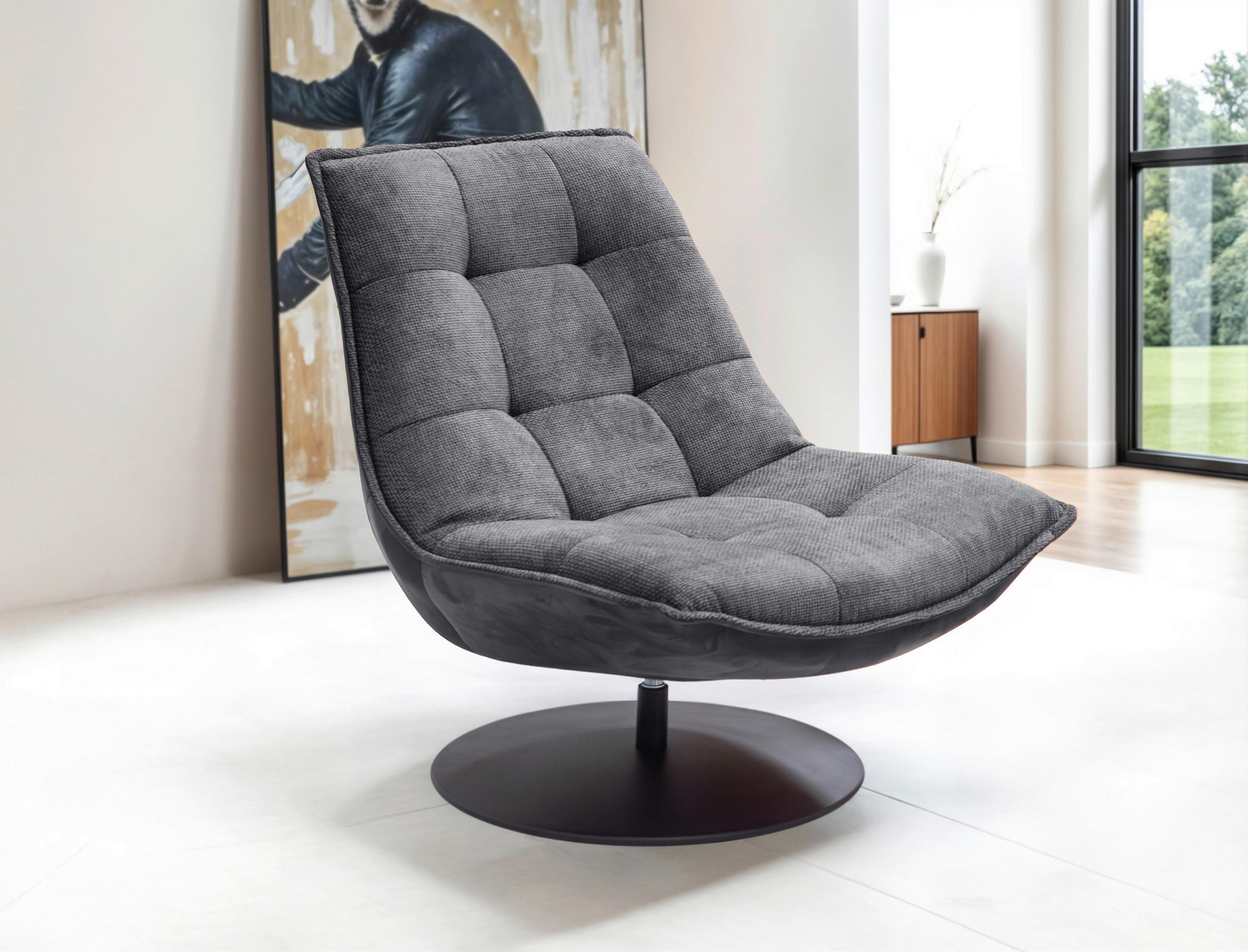 SESSEL in Velours, Struktur Anthrazit  - Anthrazit/Schwarz, Design, Textil/Metall (94/97/106cm) - Livetastic