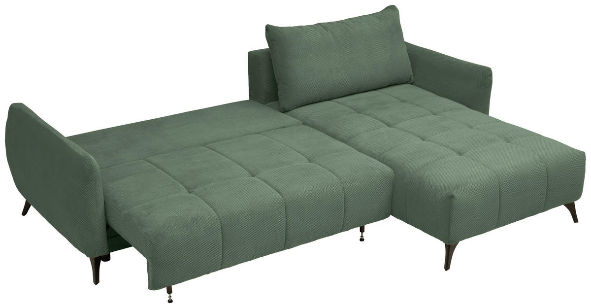 ECKSOFA inkl. Funktionen in Struktur, Plüsch Mintgrün  - Schwarz/Mintgrün, Design, Textil/Metall (287/197cm) - Stylife
