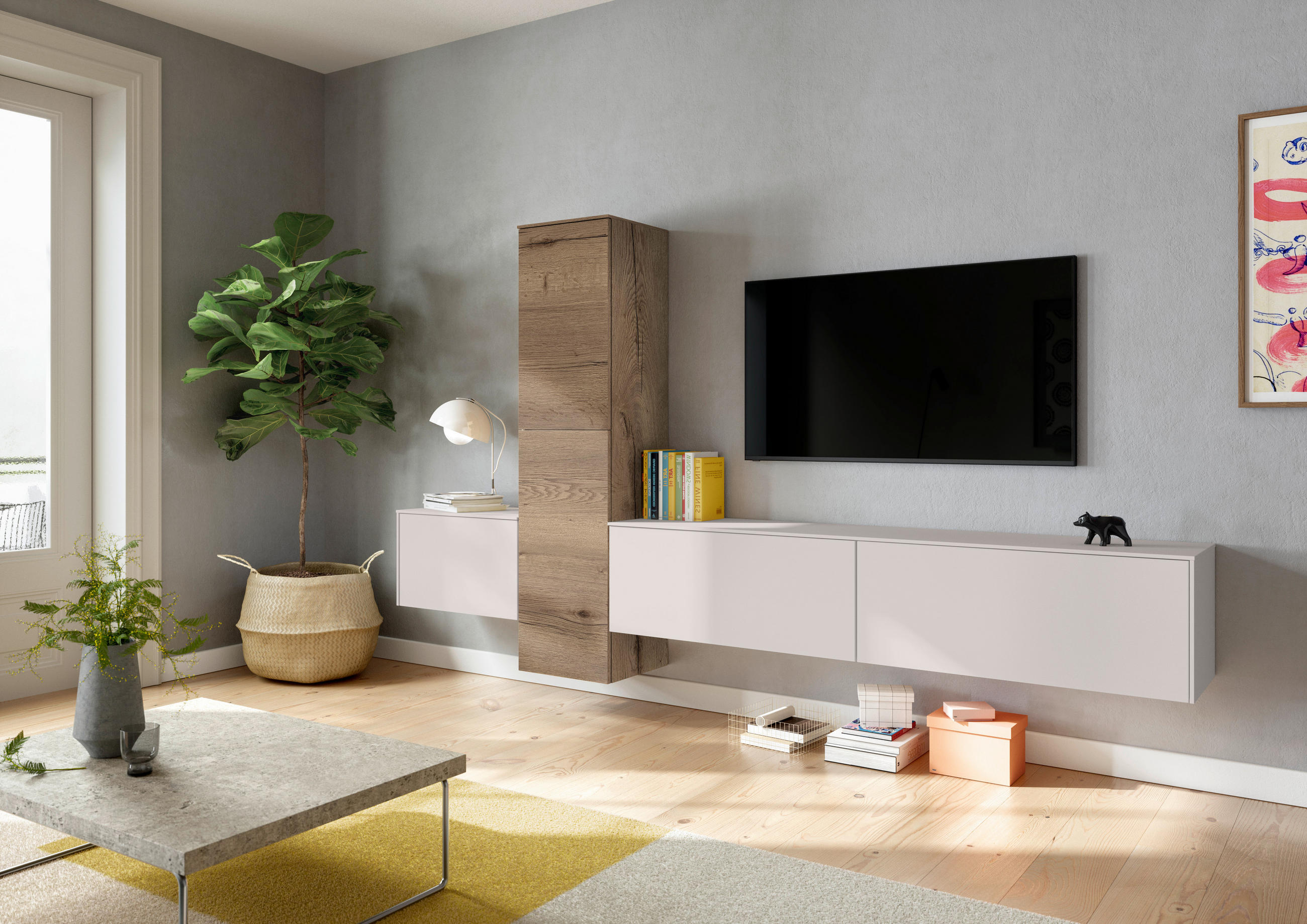 WOHNWAND  in Eichefarben, Hellgrau  282/160/37 cm  - Eichefarben/Hellgrau, Design, Holzwerkstoff (282/160/37cm) - Celina Home
