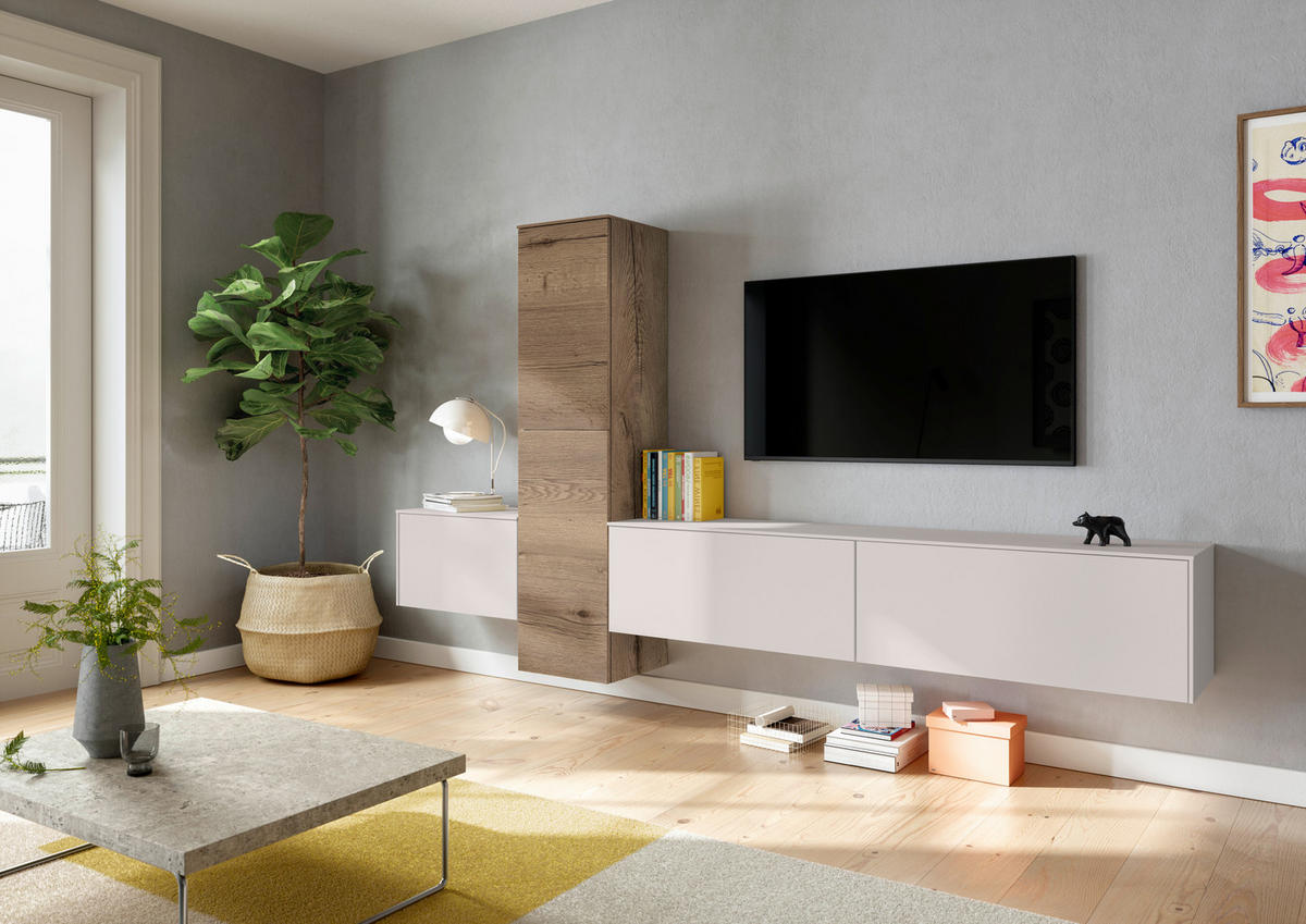 WOHNWAND  in Eichefarben, Hellgrau  282/160/37 cm  - Eichefarben/Hellgrau, Design, Holzwerkstoff (282/160/37cm) - Celina Home