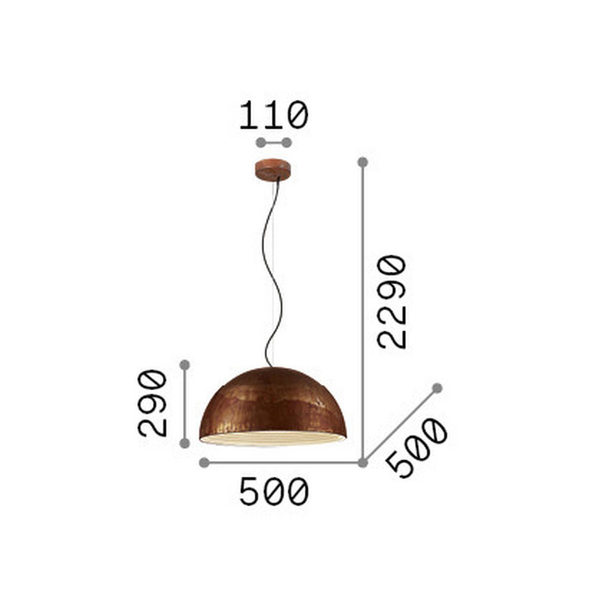 HÄNGELEUCHTE 50/54-22,9 cm  - Rostfarben, KONVENTIONELL, Metall (50/54-22,9cm) - Ideal Lux