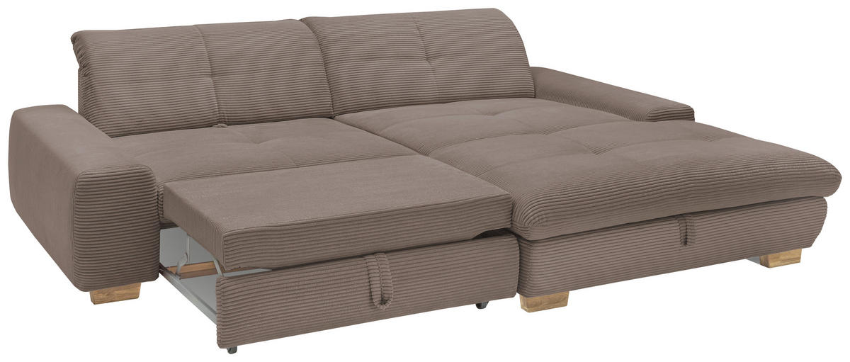 ECKSOFA Greige Cord  - Greige/Eichefarben, Design, Holz/Textil (276/198cm) - SetOne by Musterring