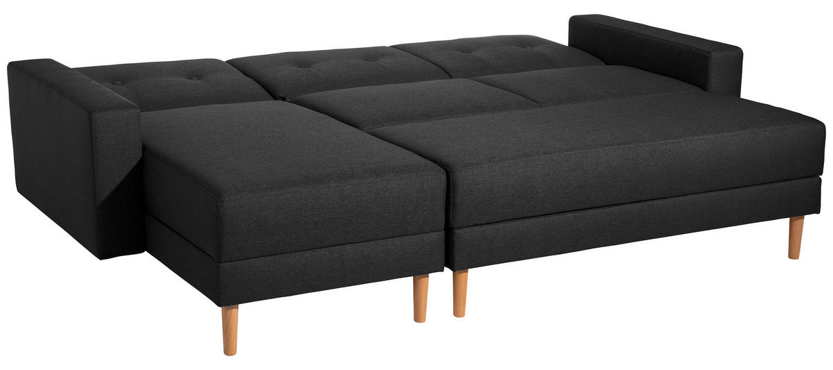 ECKSCHLAFSOFA Schwarz Flachgewebe  - Erlefarben/Schwarz, Design, Holz/Textil (230/93/152cm) - Max Winzer