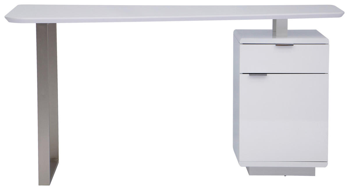 SCHREIBTISCH  in Weiss, Nickelfarben, Weiss Hochglanz  - Weiss Hochglanz/Chromfarben, Modern, Holzwerkstoff/Metall (150/76/74cm) - MID.YOU