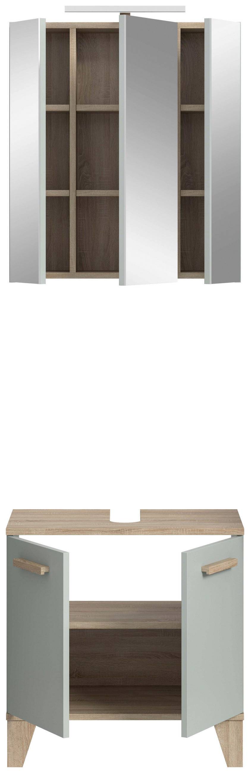 BADEZIMMER 3-teilig 60 cm  - Eiche San Remo/Graugrün, Modern, Holzwerkstoff/Kunststoff (60cm) - MID.YOU