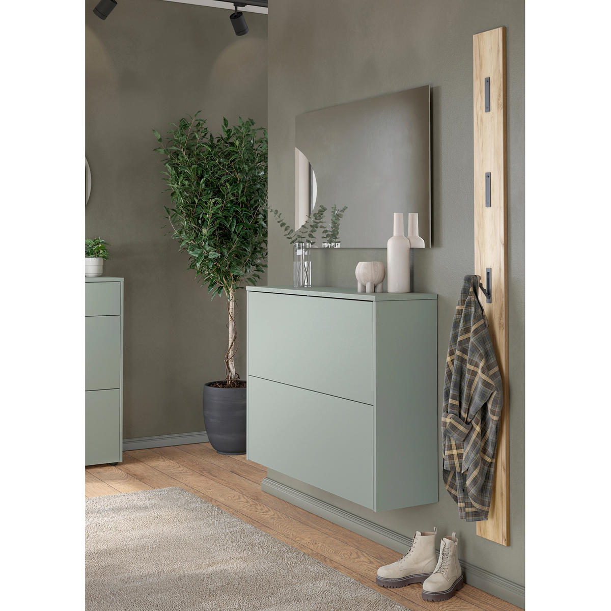 GARDEROBE 3-teilig  in 130/200/27 cm  - Eichefarben/Grün, Design, Glas/Holzwerkstoff (130/200/27cm) - Livetastic