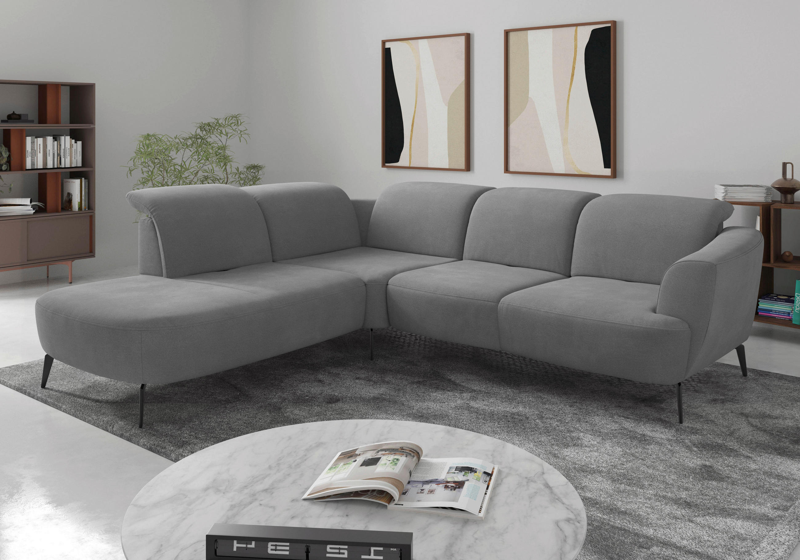 ECKSOFA in Flachgewebe Grau  267/300 cm  - Schwarz/Grau, KONVENTIONELL, Textil/Metall (267/300cm) - Sit & More