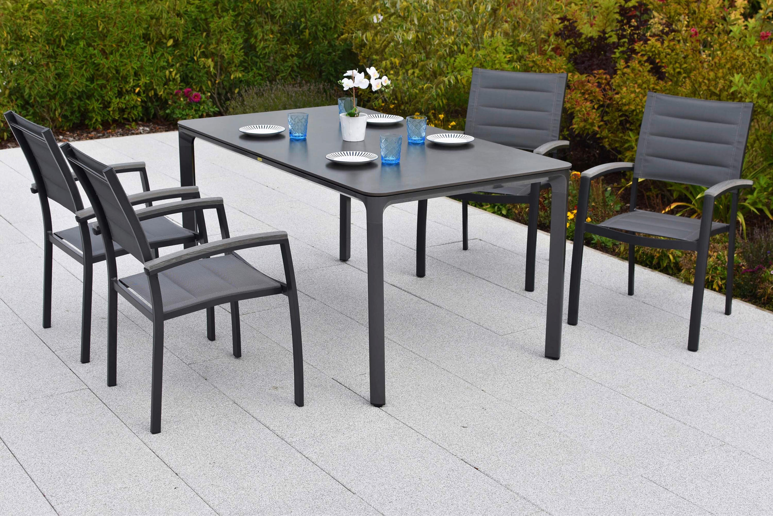 GARTENTISCHGRUPPE  - Graphitfarben/Grau, KONVENTIONELL, Kunststoff/Textil - Gardenson