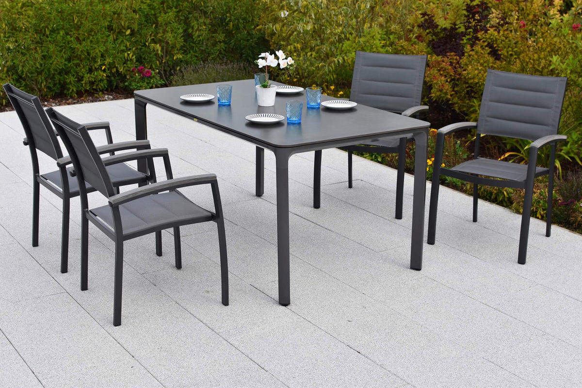 GARTENTISCH Metall, Glas Graphitfarben rechteckig  - Graphitfarben, KONVENTIONELL, Glas/Metall (160/90/75cm) - Gardenson