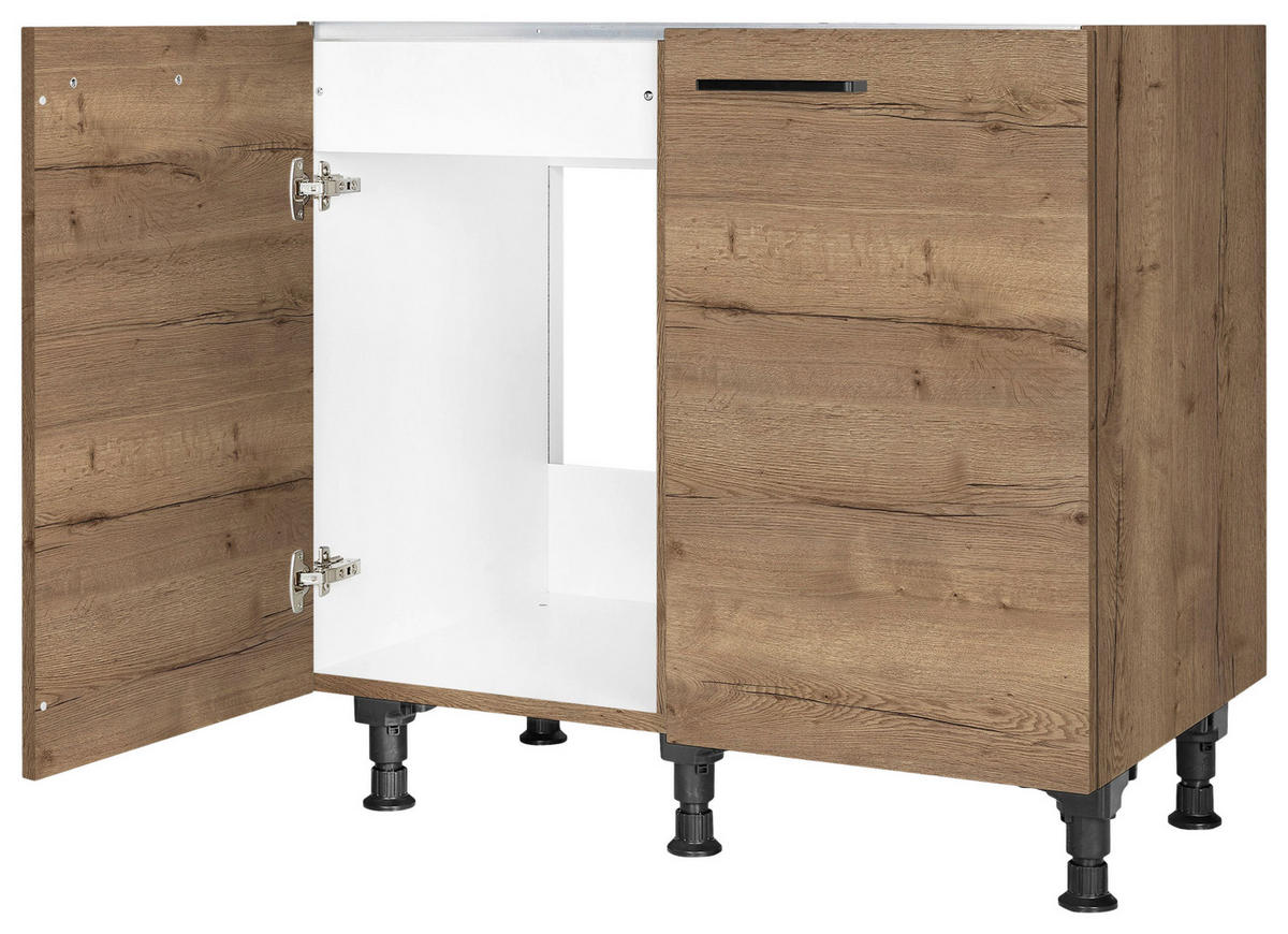 SPÜLENUNTERSCHRANK 90/87/56 cm  in Eiche dunkel  - Eiche dunkel/Schwarz, MODERN, Holzwerkstoff/Metall (90/87/56cm) - Nobilia