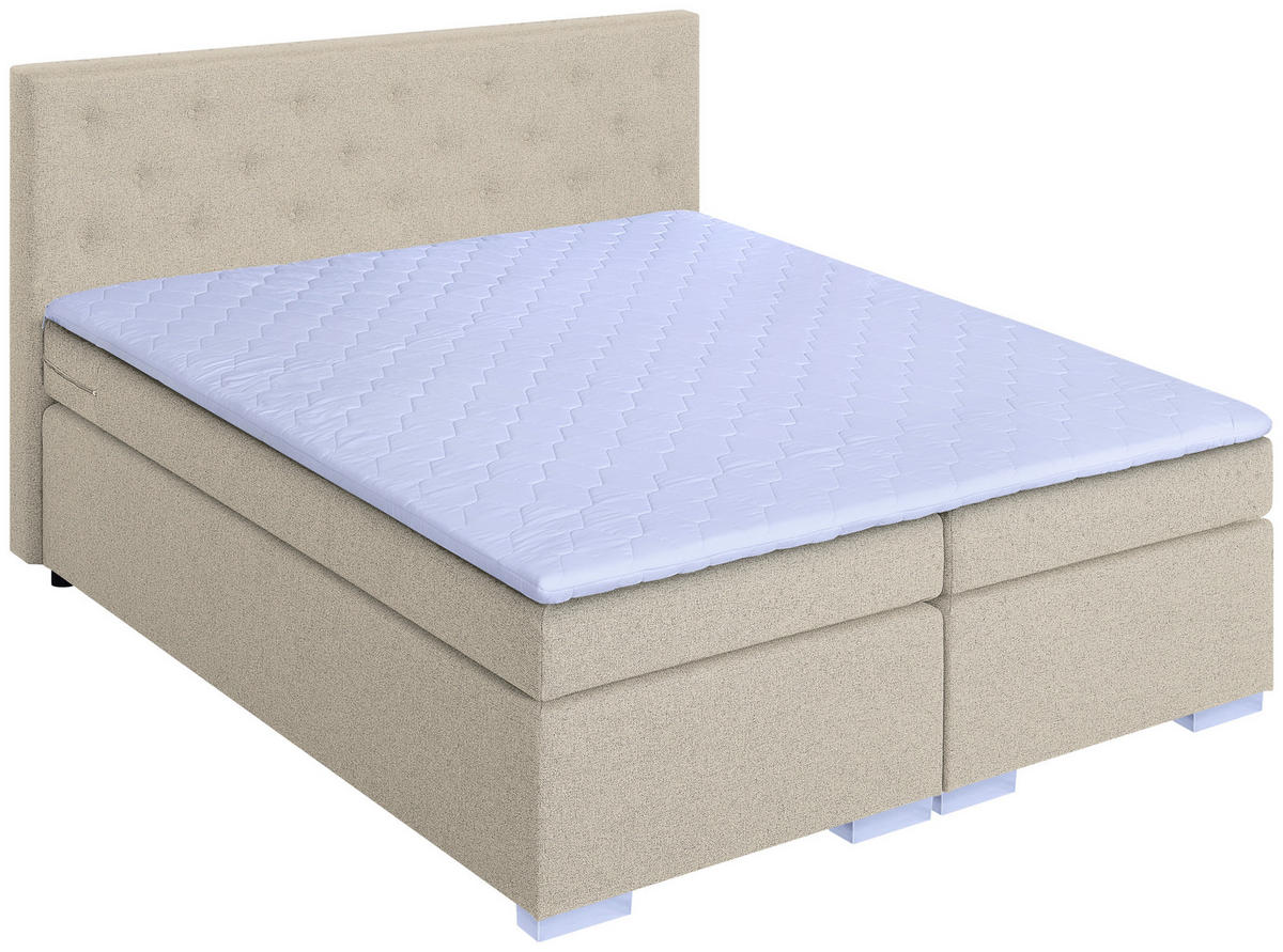 BOXSPRINGBETT 180/200 cm,  in Beige, Topper, Matratzen, H3 = fest  - Chromfarben/Beige, Basics, Holzwerkstoff/Textil (180/200cm) - MID.YOU