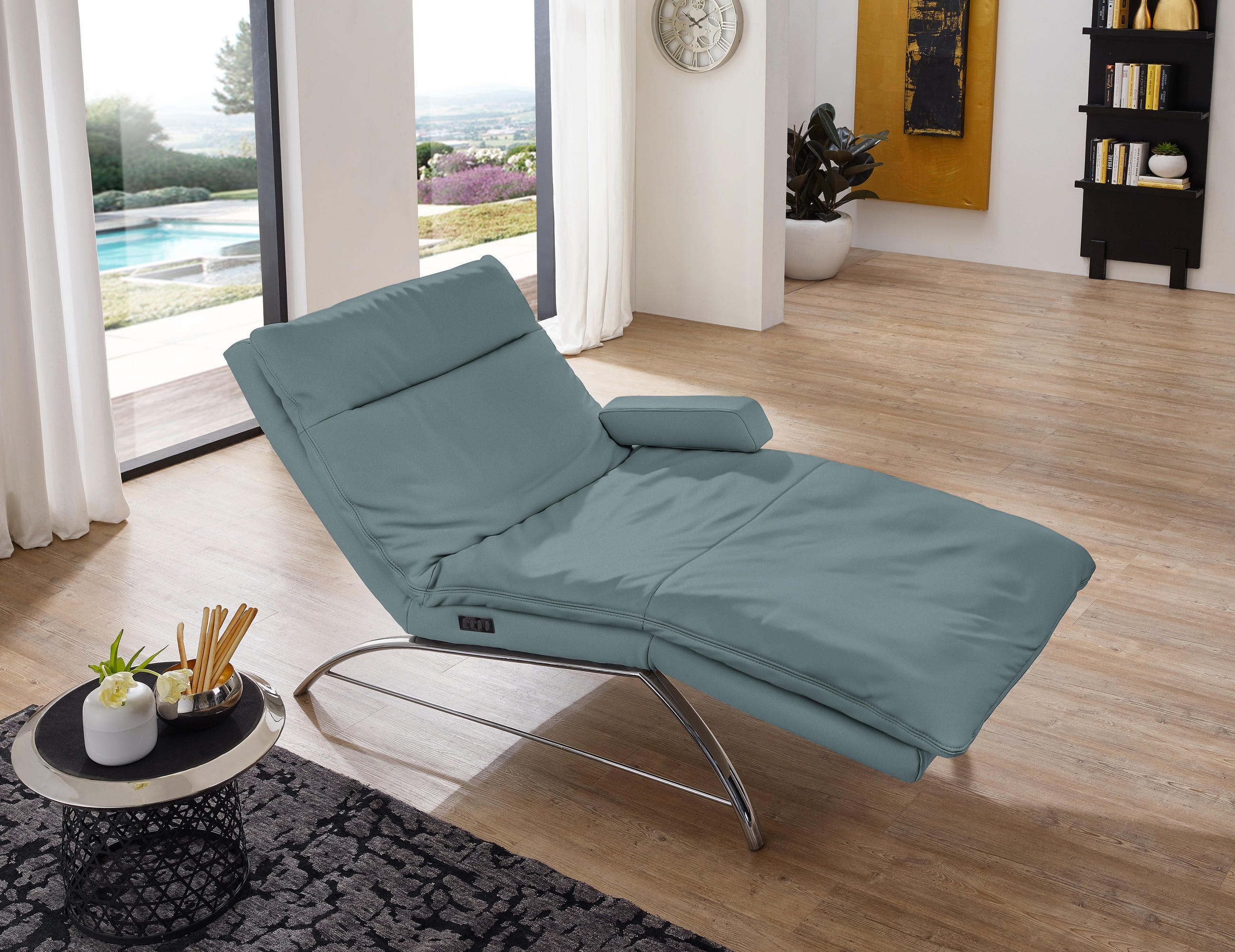RELAXLIEGE Echtleder Blau  - Blau/Alufarben, Basics, Leder (95/91/170cm) - Chilliano