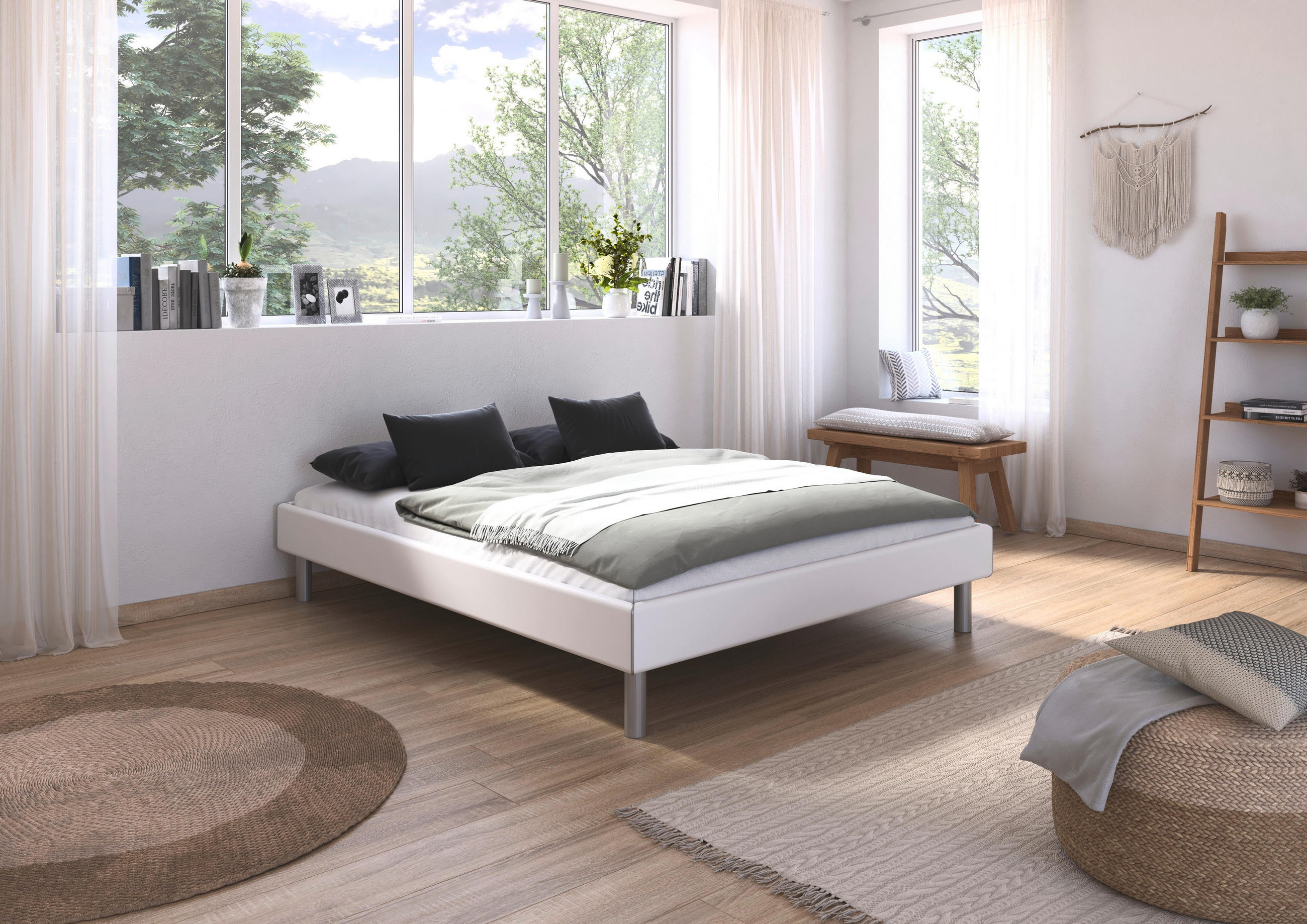 BETT 160/200 cm  in Weiss   - Weiss/Alufarben, Design, Holzwerkstoff/Metall (160/200cm) - Carryhome