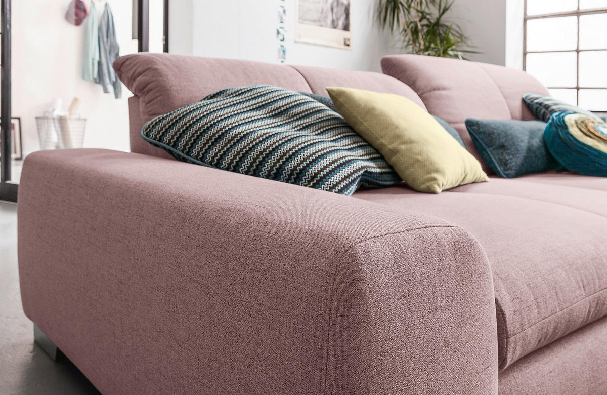 ECKSOFA Rosa Flachgewebe  - Chromfarben/Rosa, Design, Textil/Metall (276/198cm) - SetOne by Musterring