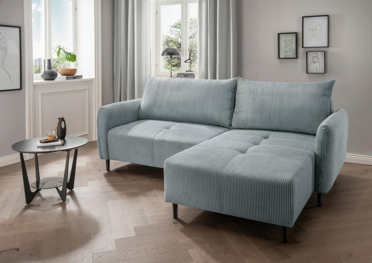 ECKSOFA Marissa Hellblau Cord  - Schwarz/Hellblau, Basics, Holz/Textil (238/174cm) - Livetastic