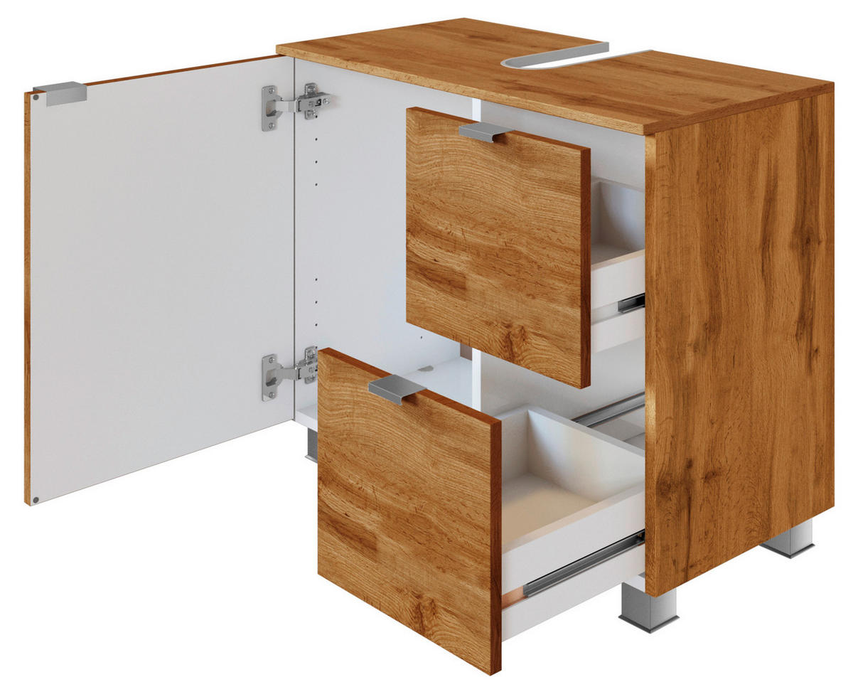 WASCHBECKENUNTERSCHRANK 70/53/35 cm  - Eiche Wotan/Silberfarben, MODERN, Holzwerkstoff (70/53/35cm) - Held