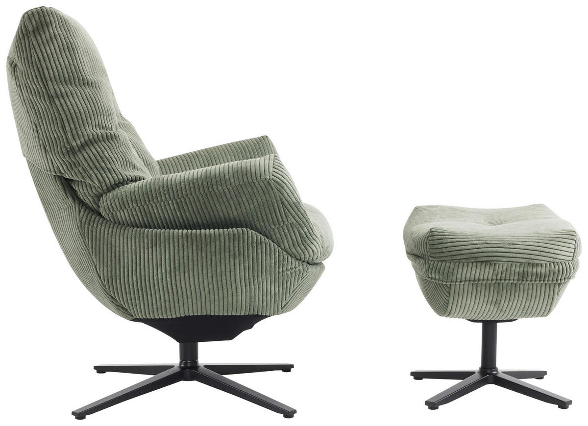 RELAXSESSELSET Cord Relaxfunktion, Hocker    - Schwarz/Grün, Design, Textil/Metall (77/100/78cm) - Carryhome