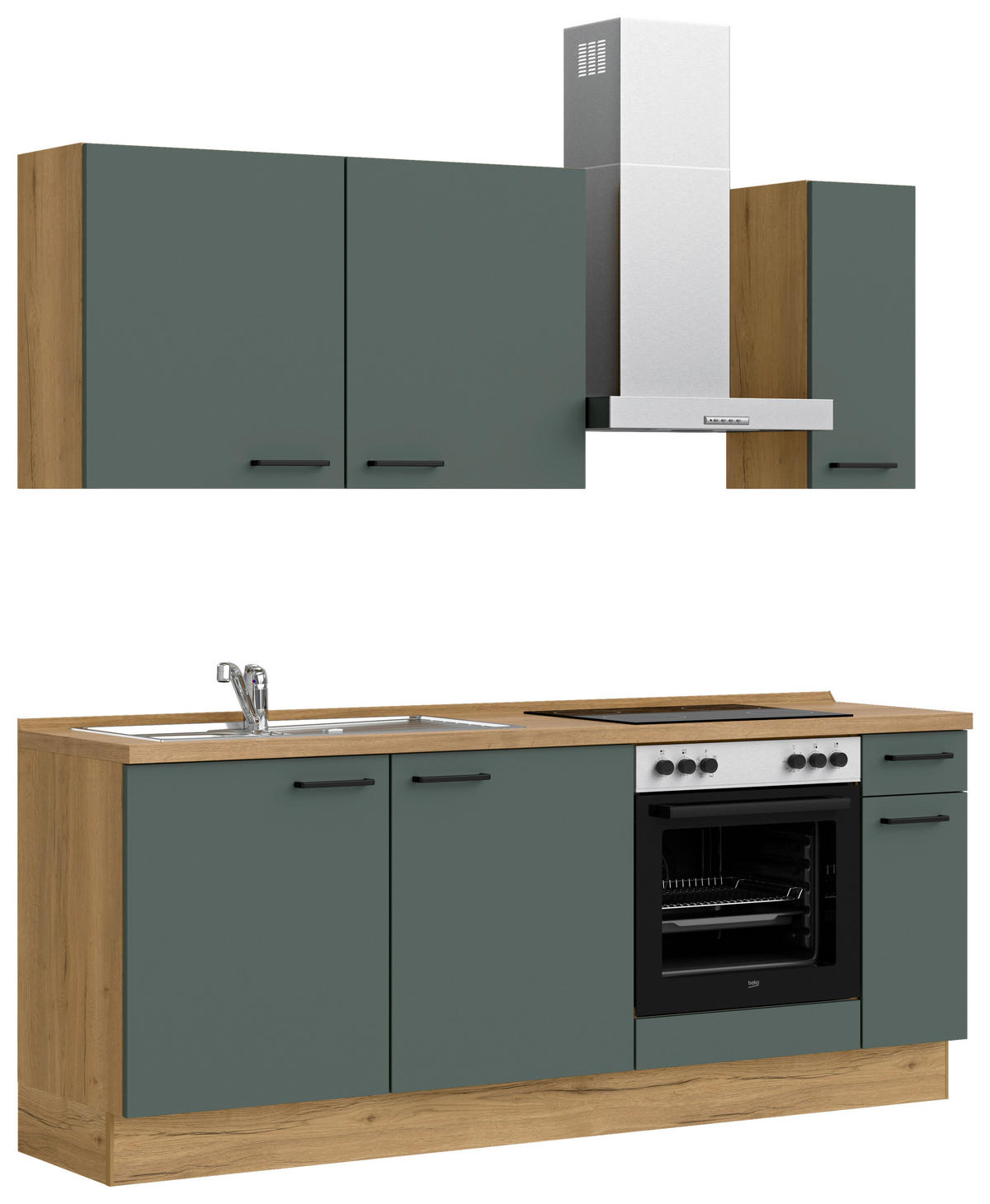 KÜCHENBLOCK 210 cm   in Eichefarben, Dunkelgrün  - Dunkelgrün/Eichefarben, MODERN, Holzwerkstoff/Metall (210cm) - Nobilia