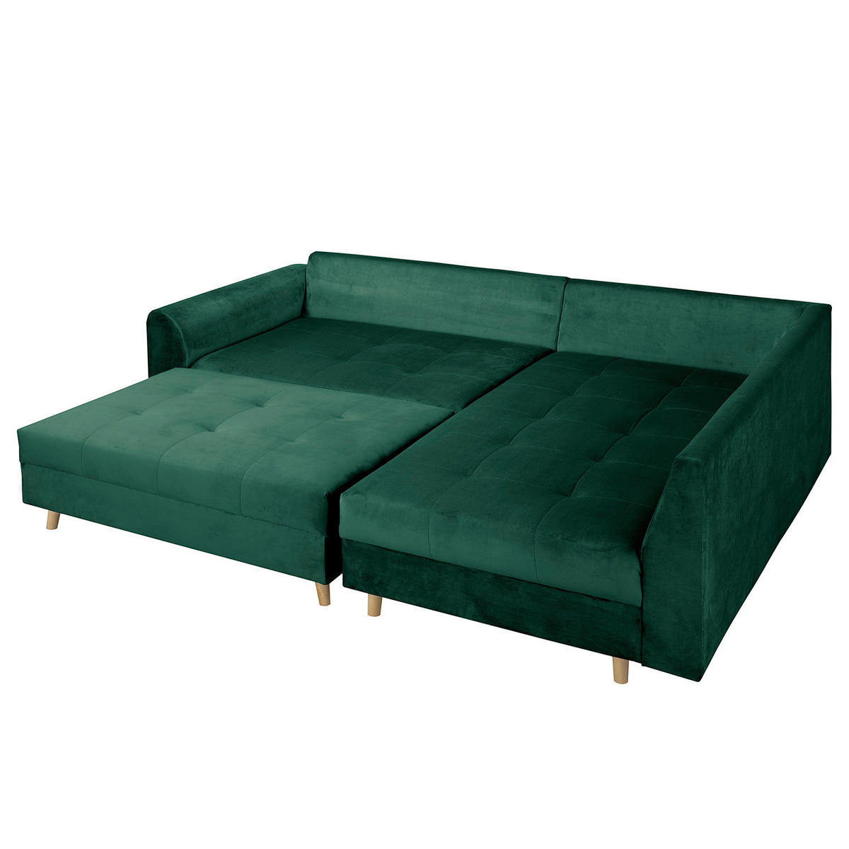 ECKSOFA inkl. Hocker Ariella in Samt Grün  231/161 cm  - Naturfarben/Grün, Design, Holz/Textil (231/161cm) - Livetastic