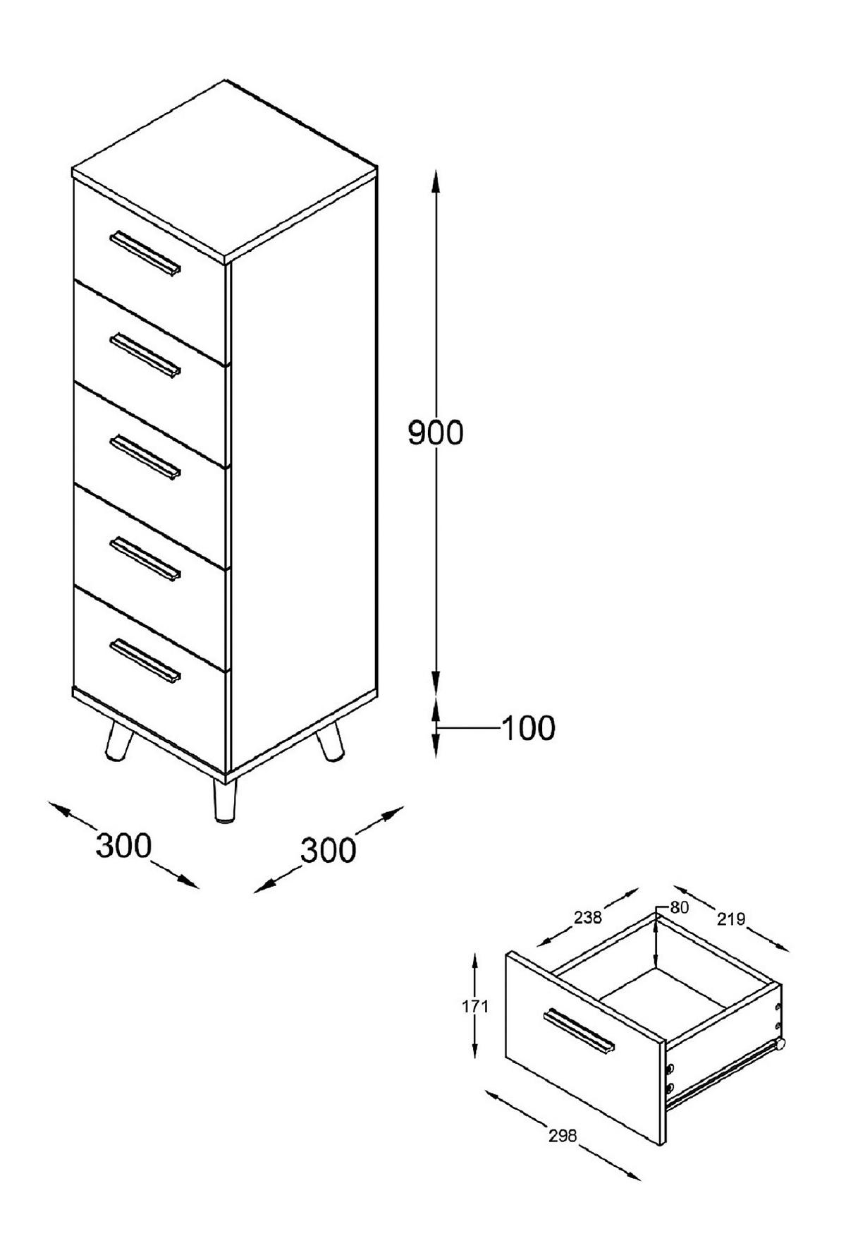 MIDISCHRANK 30/100/30 cm  - Weiss/Anthrazit, Modern, Holzwerkstoff/Kunststoff (30/100/30cm) - MID.YOU